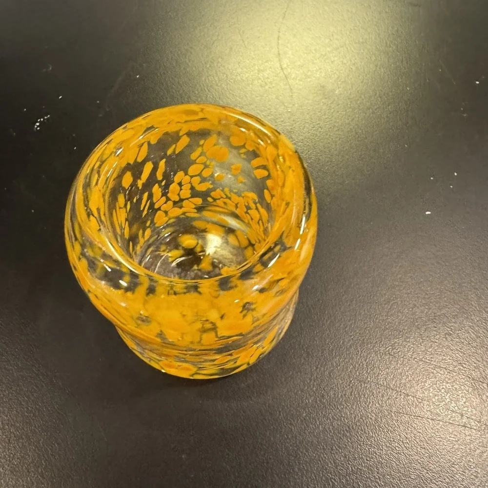Orange Candle‎ Holder Confetti Stemless Glasshouse Studio Art Glass
